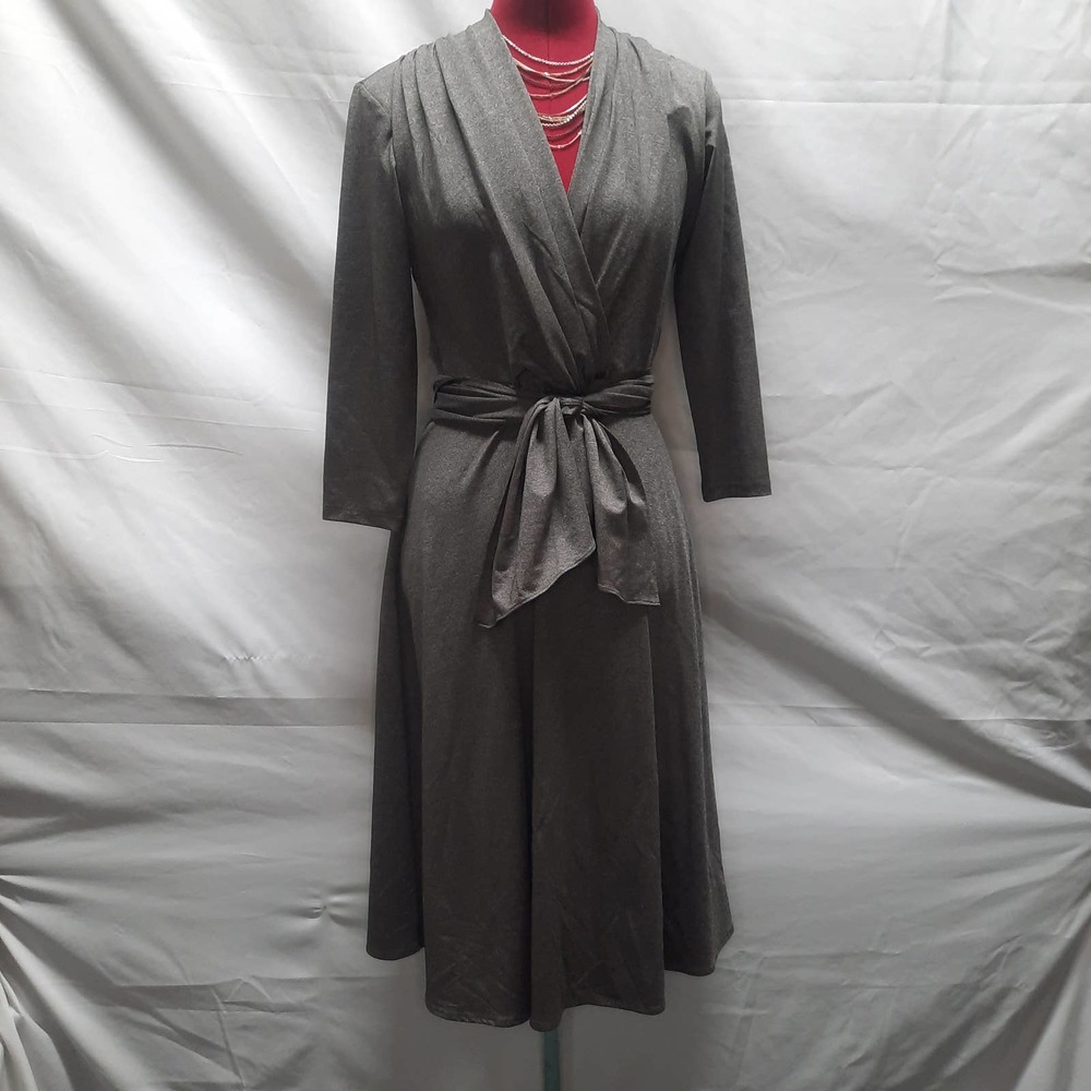 London Times Y2K Pewter Gunmetal Wrap top waist tie 3/4 sleeve party dress 4